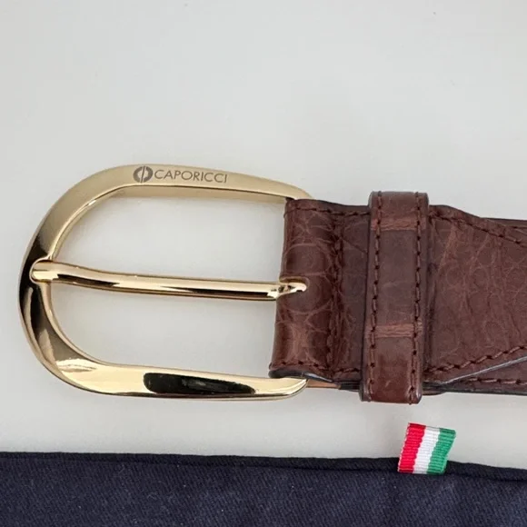 Caporicci genuine real alligator 🐊 Brown Belt with Gold Buckle. 🇮🇹